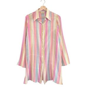 Fisico Cotton Gauze Tunic Shirt Large Italy Beach Couture Resort Colorful Stripe